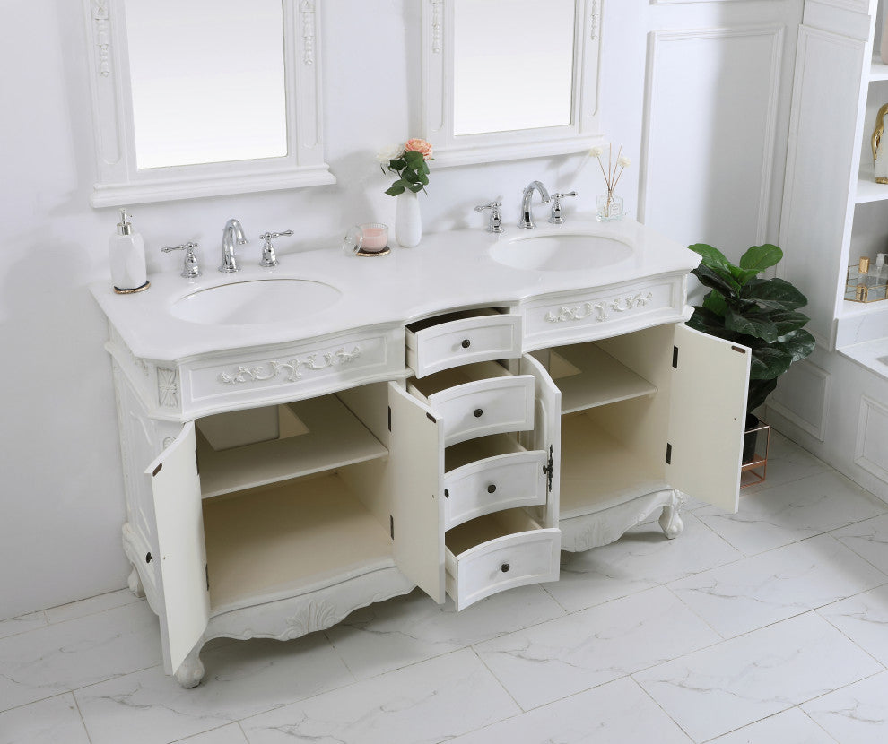 Bathroom Vanity, Antique White, 60", Double Sink