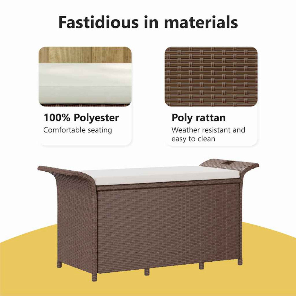 vidaXL Patio Storage Bench with Cushion, Ottoman Bench, 45.7-Inches Long, Brown
