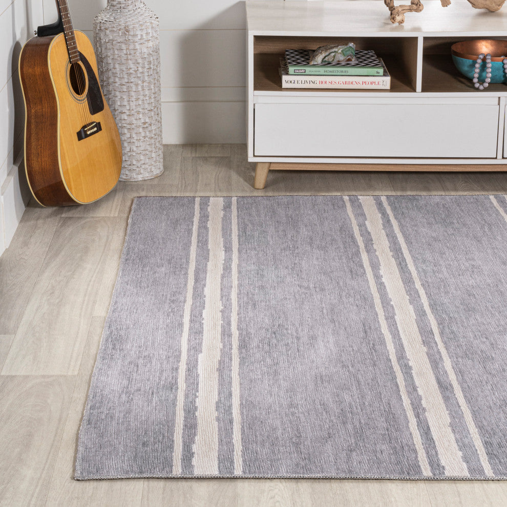 Bande Distressed Ticking Stripe Machine-Washable Area Rug, 8 X 10
