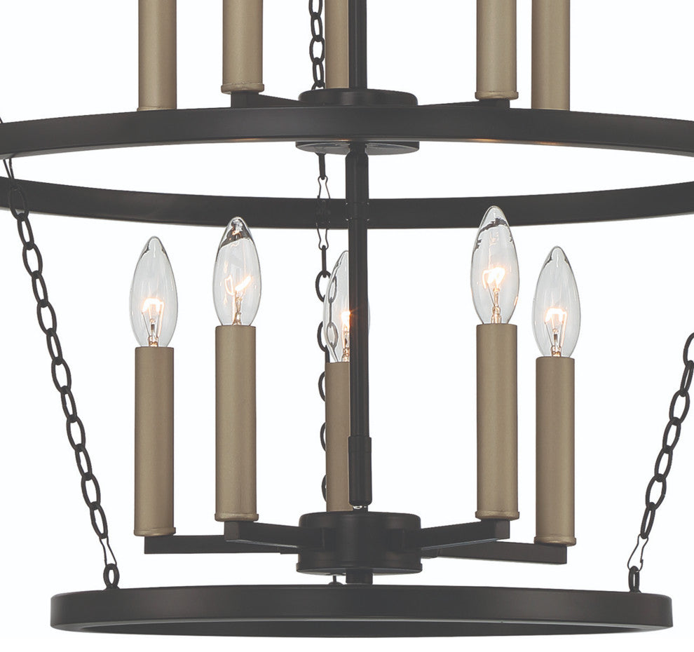 10-Light Candle Style Wagon Wheel Chandelier, Classic Black/Brass Dust