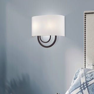 Stratton 2 Light Bronze ADA Sconce with Hand Crafted Off-White Fabric Shade