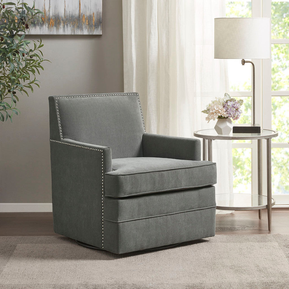 Madison Park Circa Track Armed Swivel Motion Lounge Chair, Grey