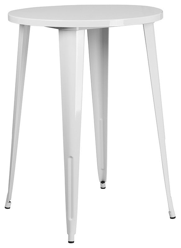 30" Round White Metal Indoor-Outdoor Bar Table Set with 2 Cafe Stools