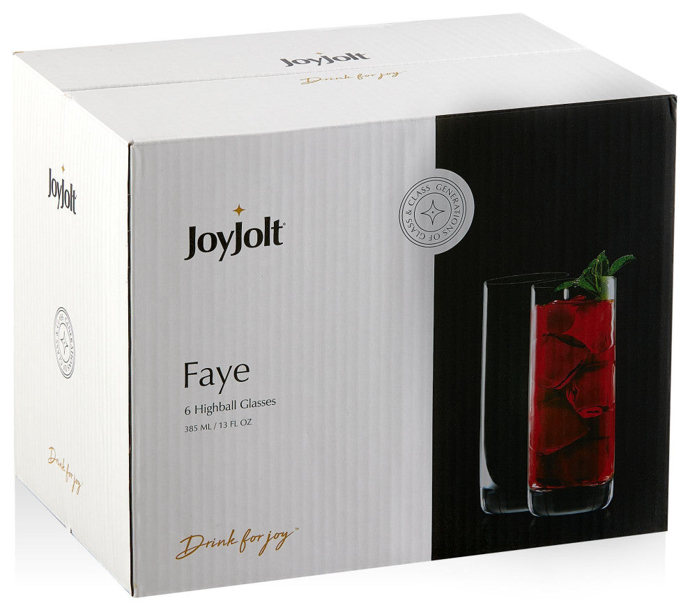 Faye Crystal Highball Drinking Glasses 13 oz, Set of 6