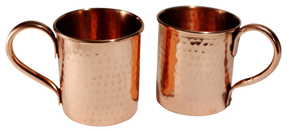 Pure Copper Hammered Mugs, 14 oz, Set of 2