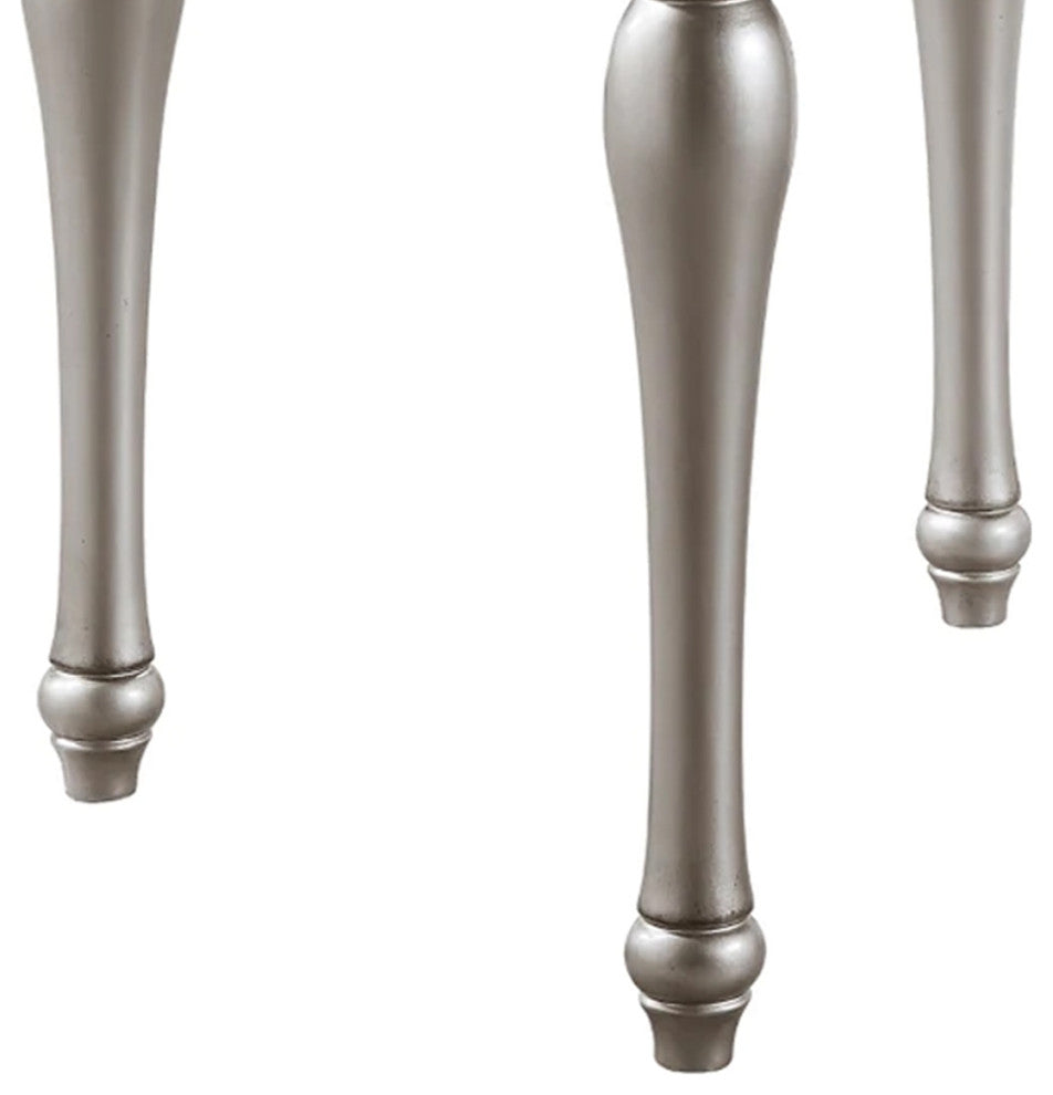 Benzara BM276228 28" Classic End Table, Square, Floral Trim, Wood, Silver