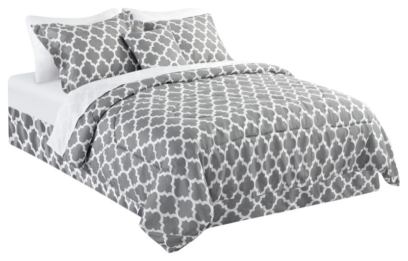 Bibb Home 8 Piece Comforter Set, Gray Trellis, King