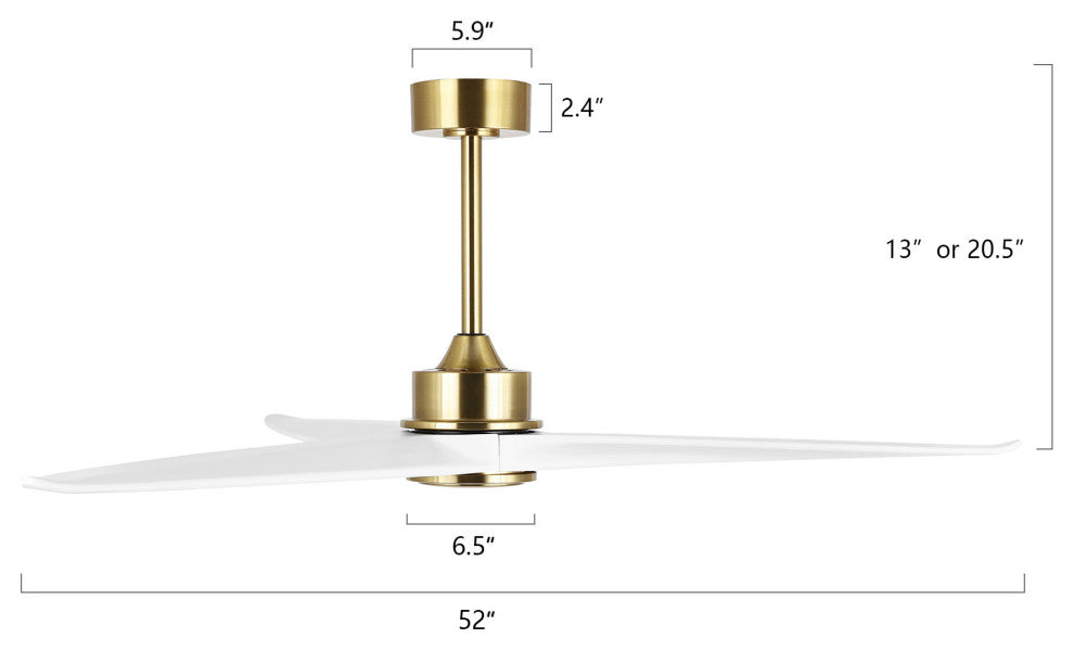 52" Solid Wood 3-Blade Propeller Ceiling Fan with Remote, Gold/White