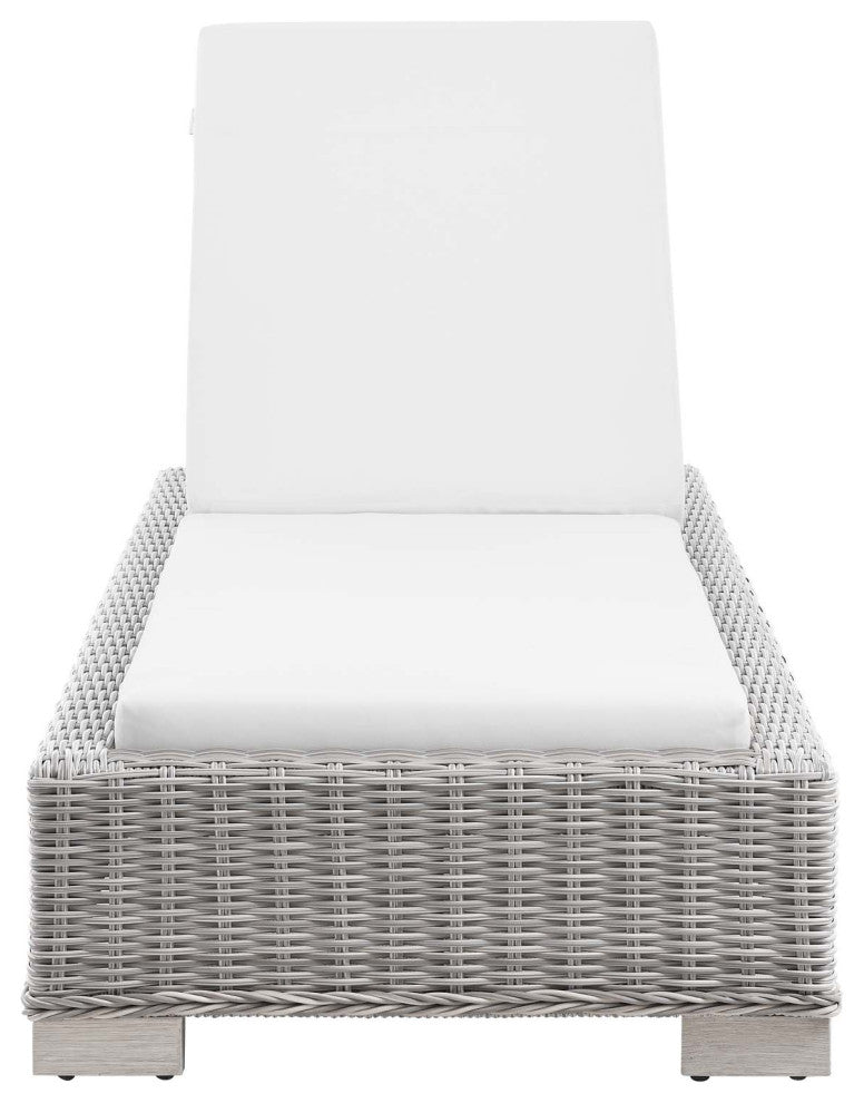 Lounge Chair Chaise, Rattan, Wicker, Gray White, Modern, Outdoor Patio Cafe