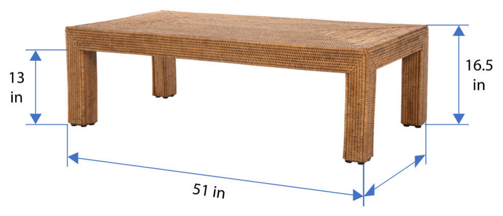 La Jolla Rattan Rectangular Coffee Table, Honey Brown
