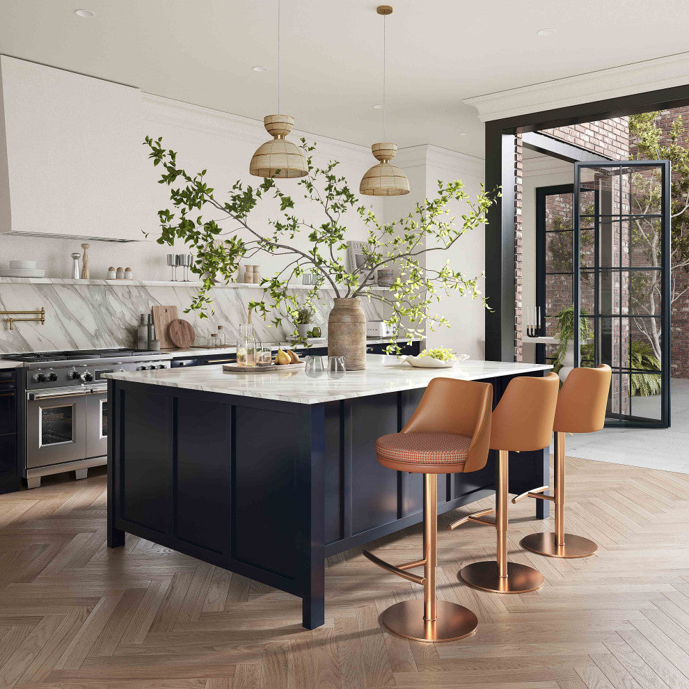 Reagan Cafe Au Lait Houndstooth Adjustable Swivel Stool - Cafe Au Lait