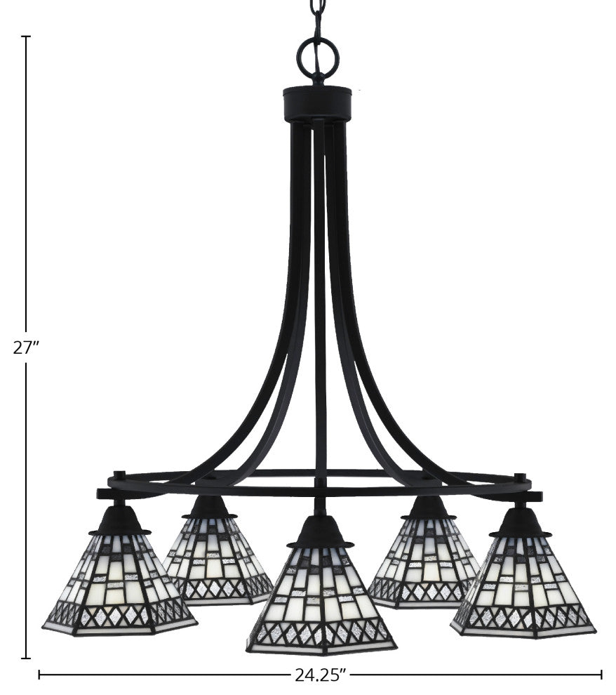 Paramount 5-Light Chandelier, Matte Black, 7" Pewter Art Glass