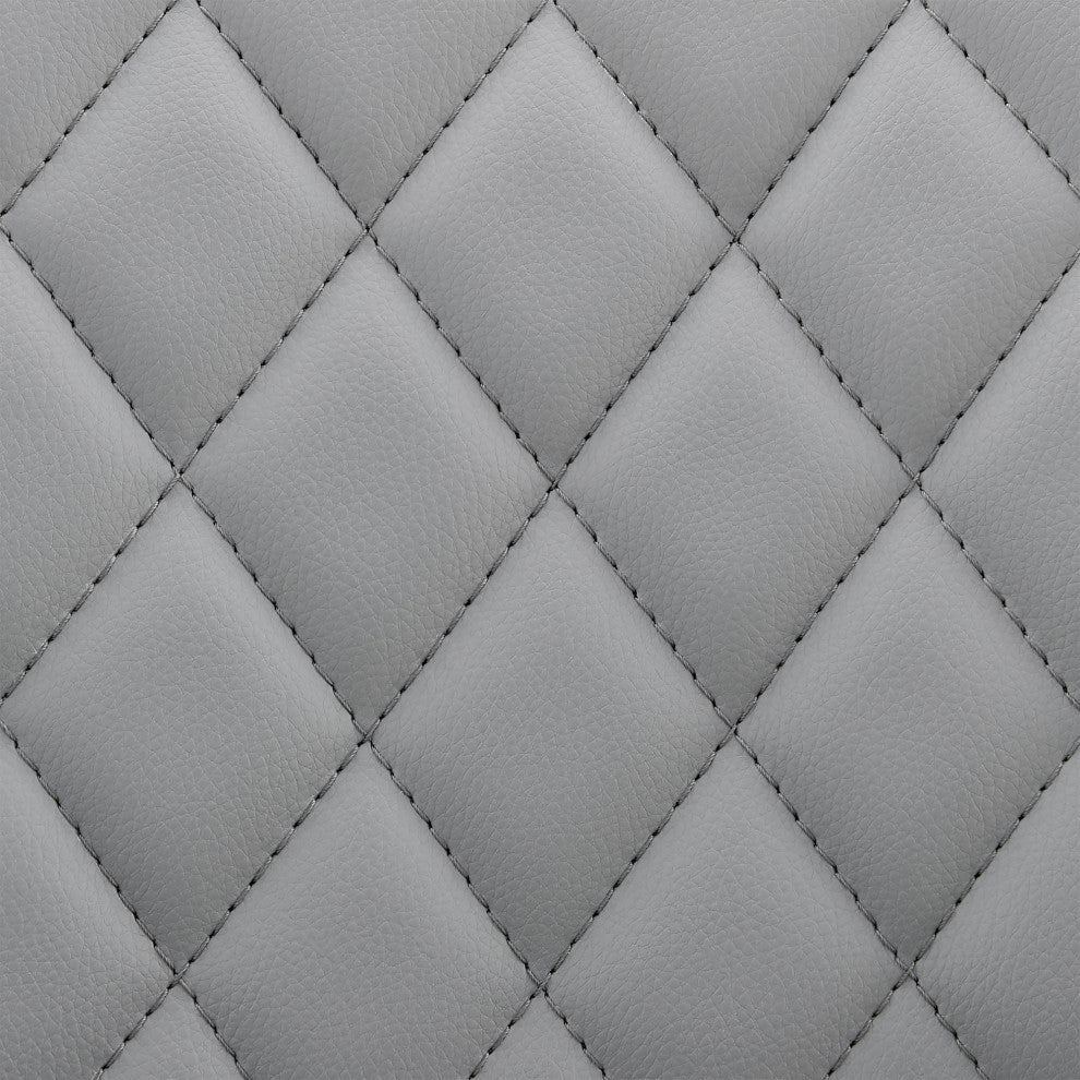 Leland Adjustable Faux Leather and Metal Bar Stool, Gray and Chrome