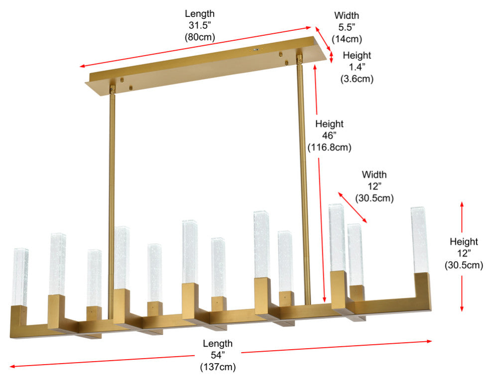 54" Adjustable LED Pendant, Satin Gold