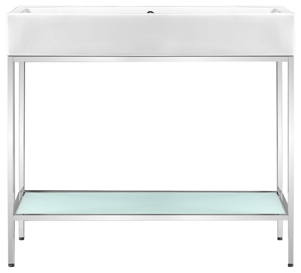 Pierre 40 Single, Freestanding, Open Shelf, Chrome Metal Frame Bathroom Vanity