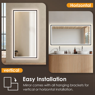 Apollo Anti-Fog Dimmable Vanity, LED Lighted Wall Mirror, Matte Black, 60"