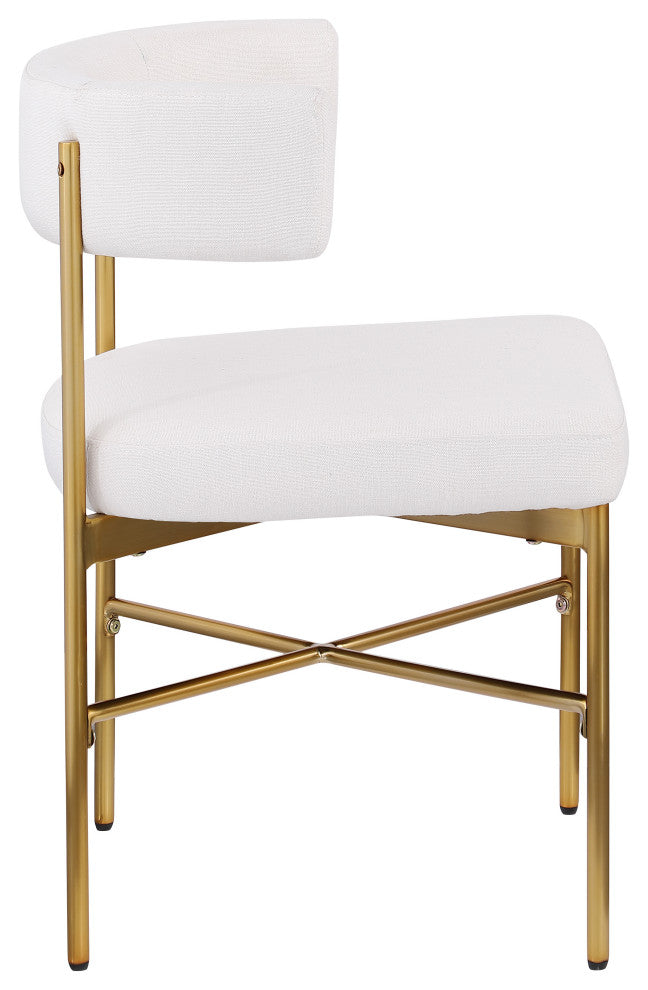Rivage Durable Linen Textured Fabric Dining Chair, Set of 2, Cream, Brushed Gold Finish