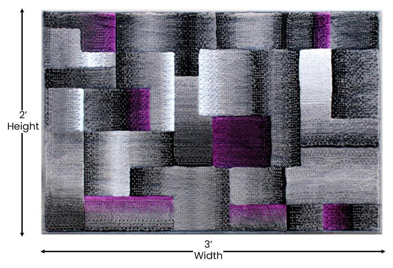 Elio Collection Color Blocked Area Rug, Purple, 2' X 3'