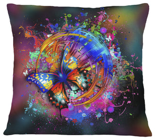 Butterfly Over Abstract Background Abstract Throw Pillow, 16"x16"