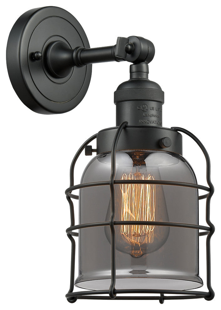 Small Bell Cage 1-Light Sconce, Matte Black, Plated Smoke