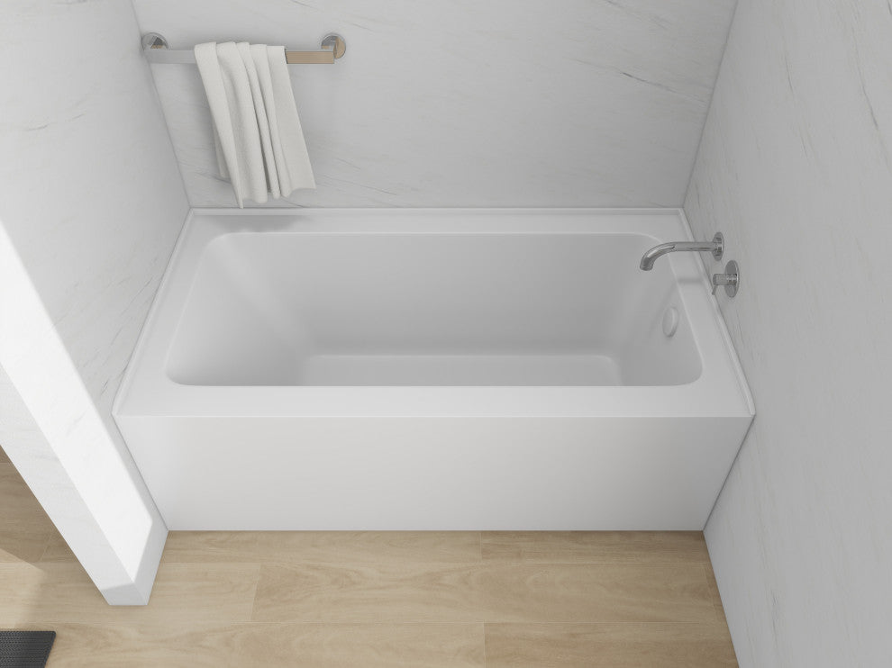 Vanity Art Alcove Soaking Acrylic Bathtub, Pure White, 60"x32", Right