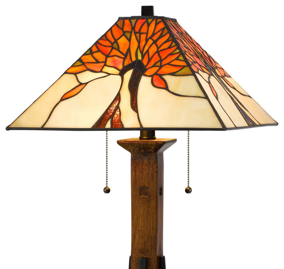 Benzara BM241897 Table Lamp With Tiffany Shade and Floral Accent, Multicolor