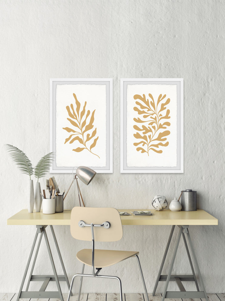 Golden Seaweeds Diptych, Set of 2, 12x18 Panels