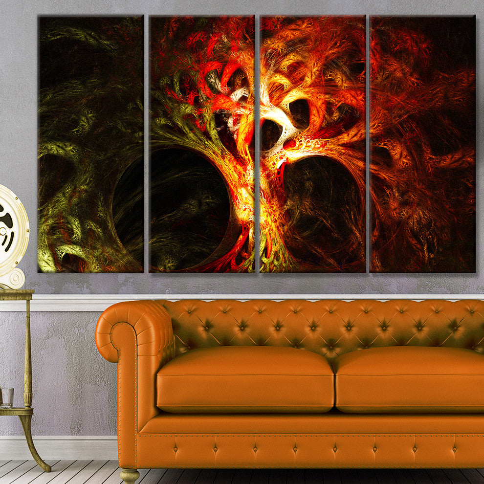 Magical Orange Psychedelic Tree, Abstract Canvas Art Print, 48"x28", 4 Panels