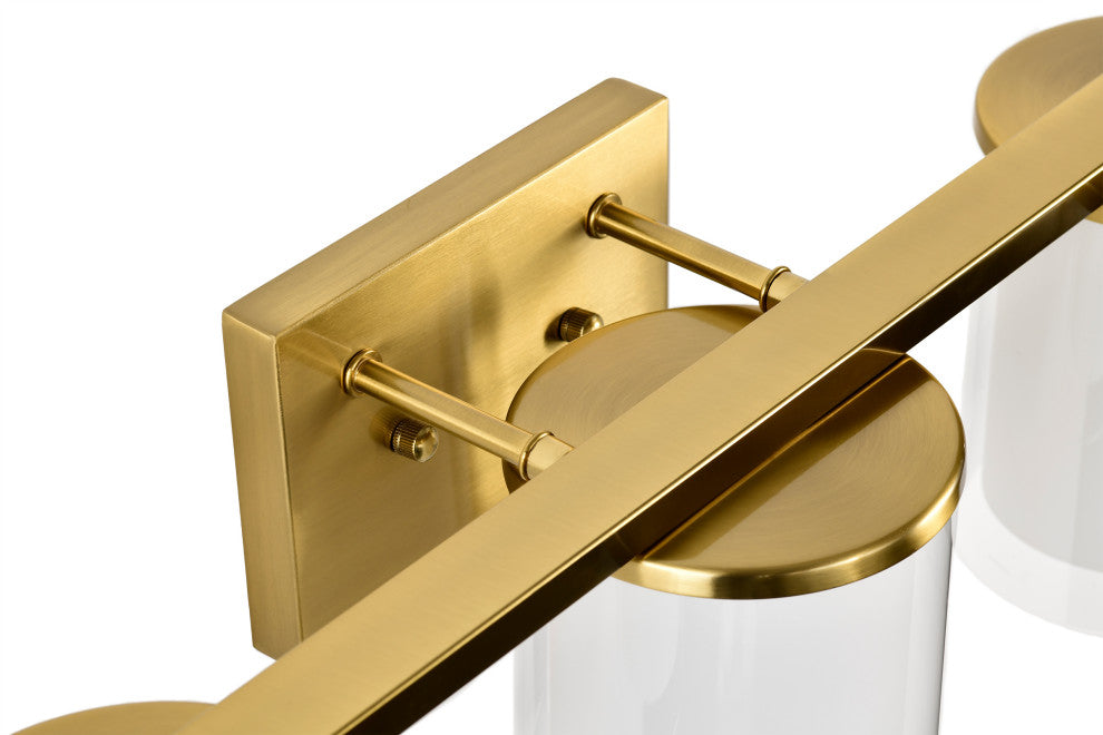 3-Light Gold Modern Vanity Light With Clear Glass and White Glass Dual Shades