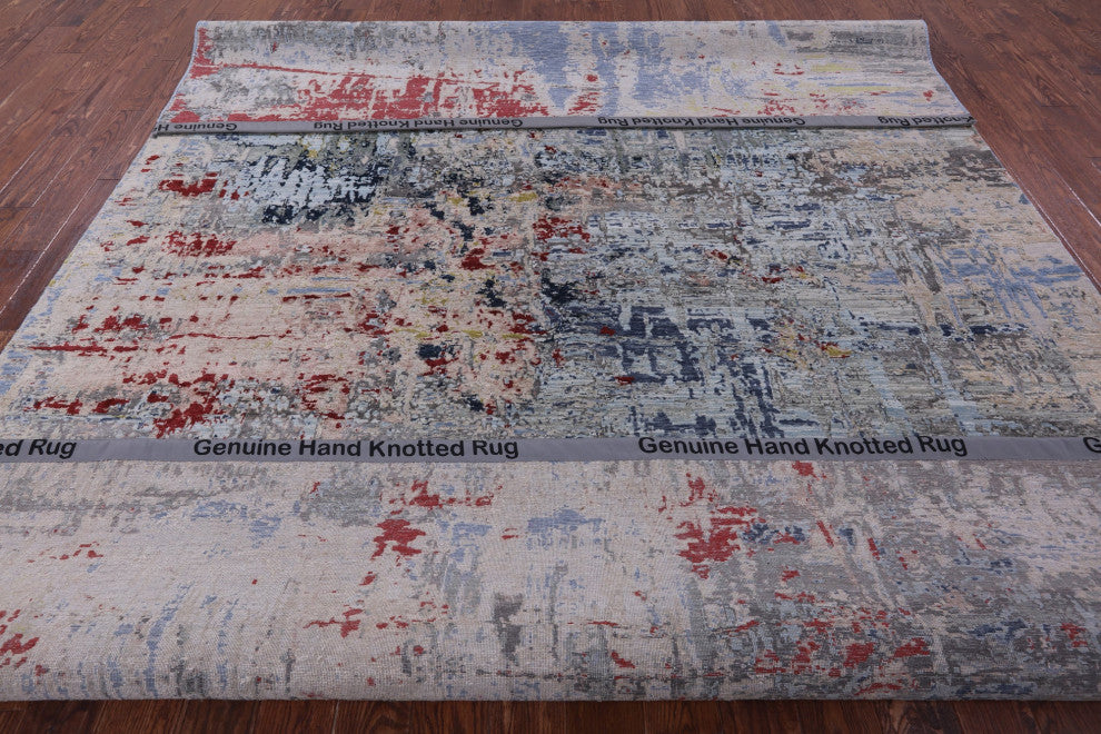 Abstract Wool & Silk Hand Knotted Rug 8' 10" X 11' 10" - Q15544
