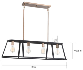 Chassis Four Light Island Pendant, Copper Brushed Brass / Matte Black