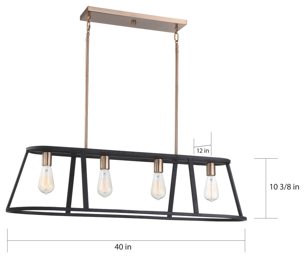 Chassis Four Light Island Pendant, Copper Brushed Brass / Matte Black