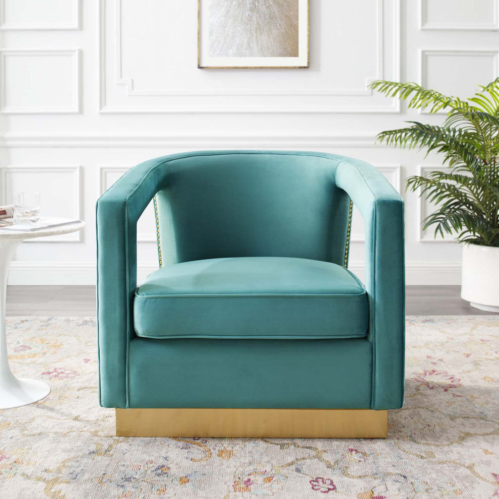 Armchair Accent Chair, Velvet, Blue, Modern, Living Lounge Hotel Hospitality