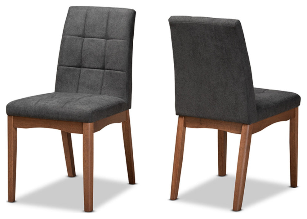 Tara Dark Gray Fabric Walnut Brown Finished Wood Dining Chairs, Set of 2