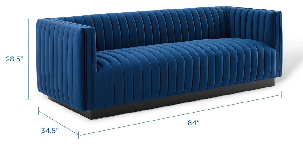 Tufted Sofa, Velvet, Blue Navy, Modern, Living Lounge Hotel Lobby Hospitality