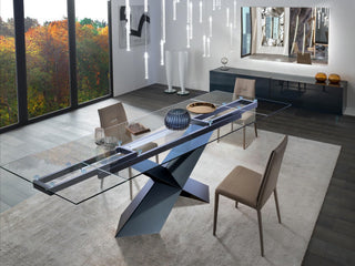 DAVEE Extendable Dining Table, Clear Glass Table Top