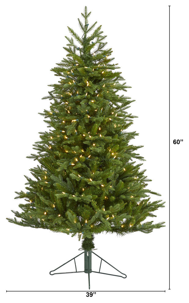 5' Cambridge Fir Faux Xmas Tree W/Warm, Multifunction Lights & Bendable Branches