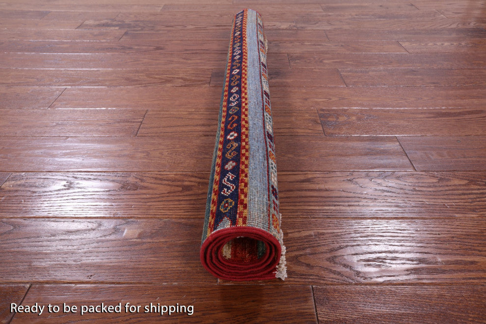 3' 3" X 3' 6"' Square Super Kazak Khorjin Handmade Rug Q10819