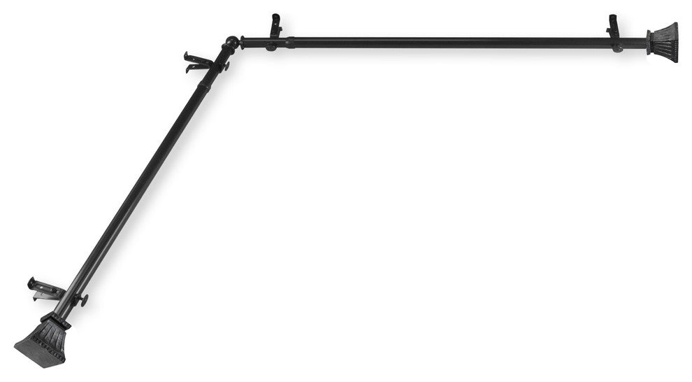 Aldo 13/16 inch Corner Window Curtain Rod, Black, 66-120"