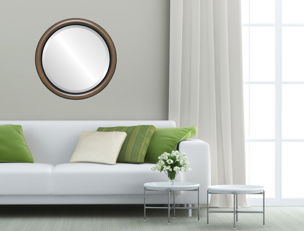 Pasadena Framed Round Mirror, Walnut, 25"x25"