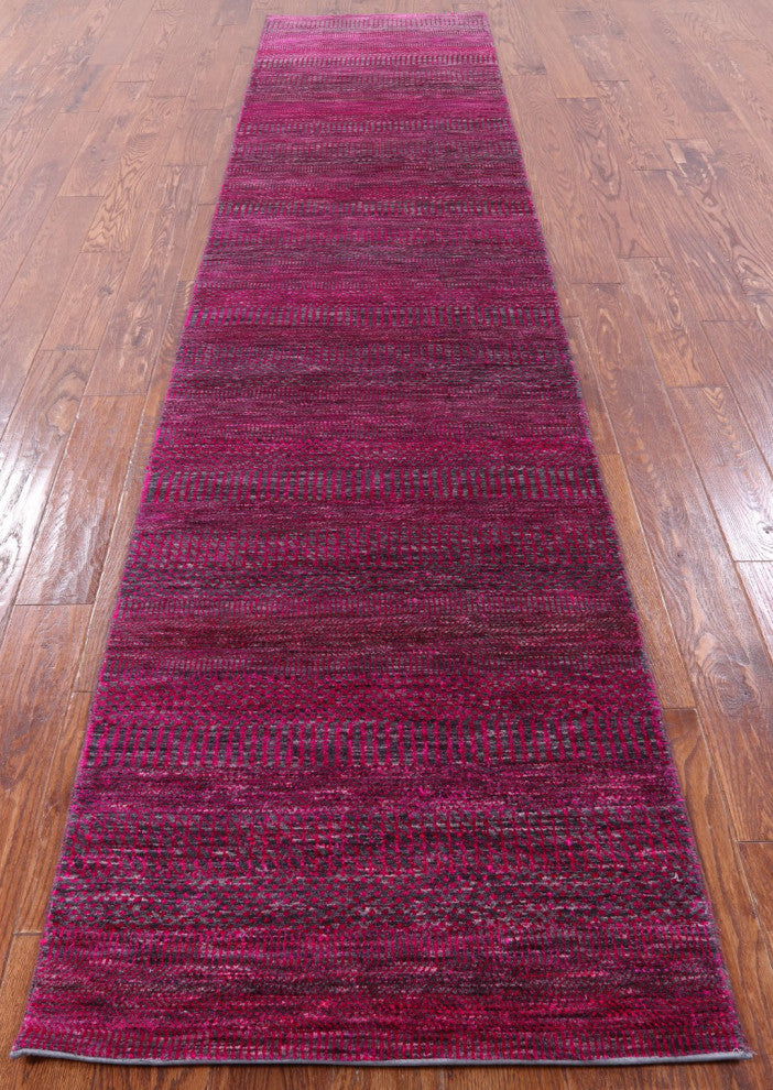 2' 8" X 12' 1" Runner Hand Knotted Super Savannah Gabbeh Wool and Silk Rug Q6089