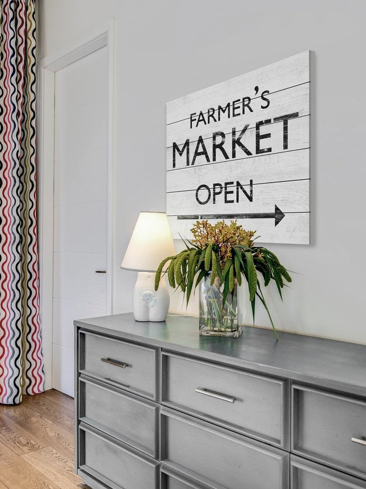 "Farmer's Market Open III" Painting Print on White Wood, 40"x40"
