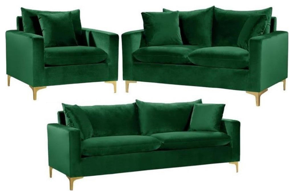 Home Square 3-Piece Furniture Set with Accent Chair Loveseat and Sofa in Green