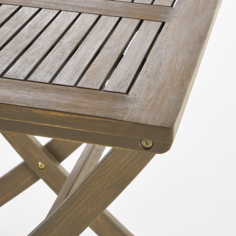 GDF Studio Versaille Outdoor Foldable Acacia Wood Bistro Table, Gray