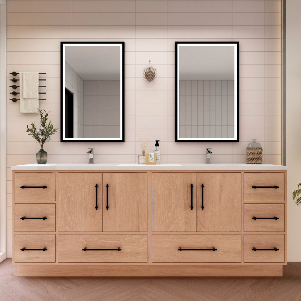 Victoria 84" Solid Wood Bath Vanity, Double Sink, Red Oak