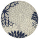5' Round Ivory And Blue Round Floral Indoor Outdoor Area Rug