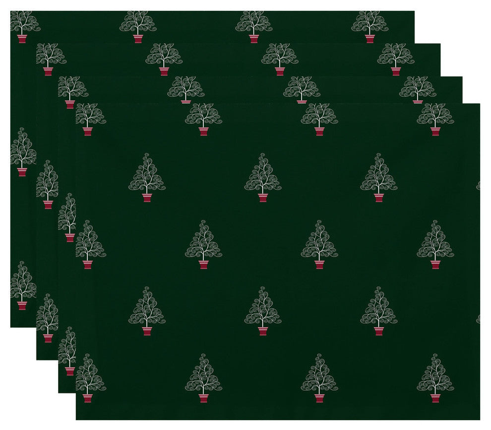 Filigree Forrest, Geometric Print Placemat, Green (Set of 4), 18 x 14"