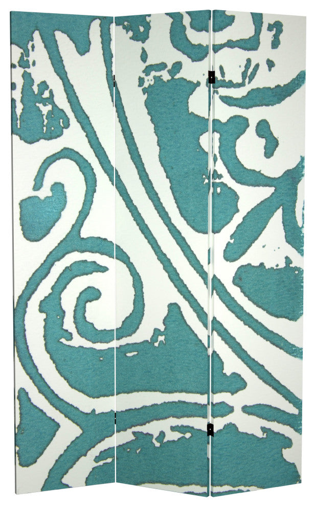 6' Tall Double Sided Teal Vineyard Canvas Room Divider
