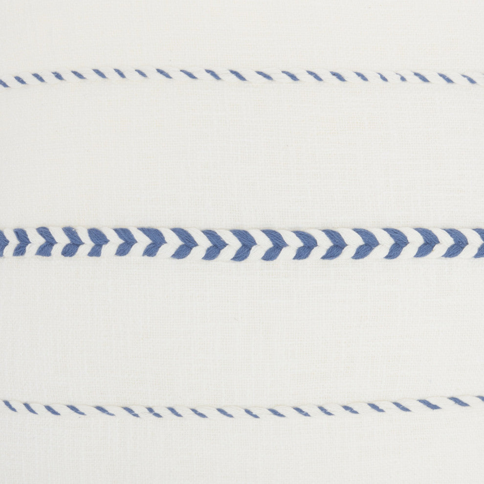 Bohemian White Cotton Accent Pillow With Blue Tassel Details