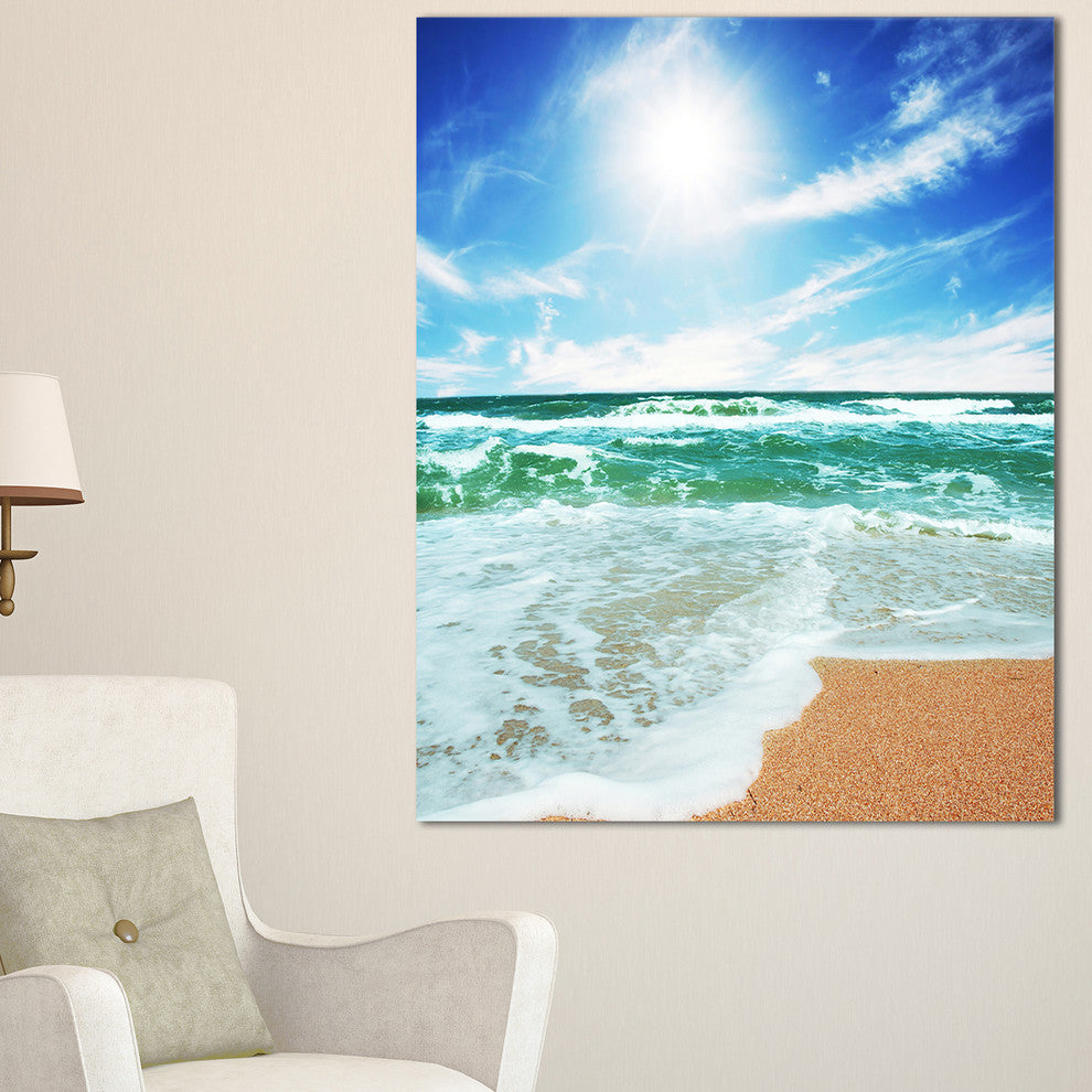 "Vibrant Summer Sea At Daylight" Modern Beach Canvas Art Print, 20"x40"